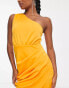 Фото #3 товара ASOS DESIGN Petite – Midikleid in Sunset-Gelb mit One-Shoulder-Träger und Wickelrock mit Biesen