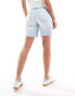 Bershka high waisted raw hem longline denim shorts in light blue wash