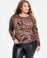 Фото #1 товара Plus Size Printed Long-Sleeve Jersey Knit Top, Created for Macy's