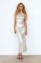 LONG FOIL HALTER DRESS