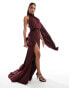 ASOS DESIGN one shoulder cape red carpet maxi with train in burgundy