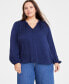 Trendy Plus Size Long-Sleeve Pintuck Blouse, Created for Macy's