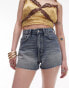 Topshop Petite denim comfort stretch short in bleach