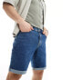 Фото #5 товара ASOS DESIGN stretch slim regular length denim short in mid wash blue