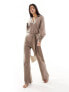 Pretty Lavish tie waist knitted wide leg jumpsuit in taupe Серо-коричневый, XS - фото #1