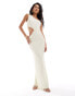 ASOS DESIGN asymmetric maxi cut out dress with bead detail in cream Бежевый, M - EU 40-42 - фото #1