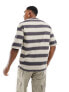 ADPT oversized t-shirt in washed beige stripe