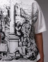 Фото #3 товара Topman premium heavyweight extreme oversized fit t-shirt with front and back medieval scene print in ecru