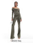 ASOS DESIGN Tall tailored bardot with belt jumpsuit in khaki