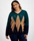 ფოტო #1 პროდუქტის Plus Size Argyle Colorblocked Sweater