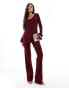 Simmi knitted longline cardigan co-ord in burgundy