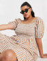 Фото #3 товара Influence Plus square neck puff sleeve beach dress in brown check