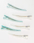 Monki 6 pack hair clips in turquoise and silver metallic - фото #3