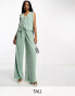 4th & Reckless Tall exclusive plisse waistcoat co-ord in sage