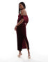 Фото #3 товара ASOS DESIGN dramatic neckline velvet midi dress in burgundy