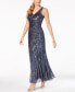 Фото #1 товара R&M Richards Petite Sleeveless Pleated Sequin Embellished Gown