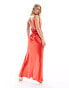 ASOS DESIGN satin cowl neck bias maxi dress with buckle detail and cut out in red