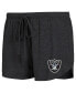 ფოტო #2 პროდუქტის Women's Black, Charcoal Las Vegas Raiders Raglan Long Sleeve T-shirt and Shorts Lounge Set