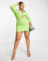 Simmi Plus strappy collar detail with keyhole detail mini dress in lime