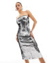 Mango bandeau sequin midi dress in silver