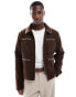 ASOS DESIGN wool look harrington jacket with blanket stitch in brown Коричневый, L - Chest 42 - фото #1