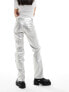 Фото #5 товара Only metallic straight leg trousers in silver