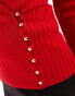 Morgan fine ribbed top with gold hardwear detail in red