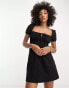 ASOS DESIGN broderie short sleeve mini tea dress with ruched bust in black Черный, 32 - фото #4