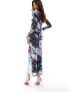 Фото #7 товара ASOS DESIGN power mesh printed maxi dress with wrap high neck