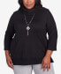 Plus Size Drama Queen Solid Cowl Neck Top with Necklace