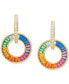 Фото #1 товара Gold-Tone Pavé & Multicolor Mixed Stone Circle Charm Hoop Earrings