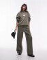 Topshop co-ord patch oversized vintage wash sweat in khaki