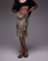 Фото #4 товара Topshop sheer ruched side ruffle 90's length skirt in leopard print