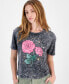 Juniors' Celestial Rose-Graphic Crewneck T-Shirt Черный, XS - фото #1