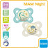 Фото #2 товара MAM Night Soothers 0+ Months (Pack of 2), Glow in the Dark Baby Soothers with Self Sterilising Travel Case, Newborn Essentials, Blue/White, (Designs May Vary)