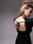 Фото #2 товара Topshop shirred panelled flippy long sleeve mini dress in black