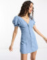 Фото #4 товара ASOS DESIGN Petite soft denim seamed mini tea dress in blue