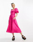 Фото #2 товара & Other Stories linen puff sleeve belted midaxi dress in pink