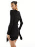 Фото #3 товара Fashionkilla slinky ruched bodycon bow drape detail mini dress in black