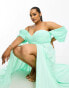 Фото #2 товара ASOS DESIGN Curve sweetheart neck off shoulder pleated maxi dress in sage green