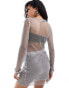 Фото #3 товара Amy Lynn Bethan rhinestone stretch net top co-ord in silver