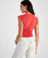 ფოტო #2 პროდუქტის Women's Embellished Tropical Print Smocked T-Shirt