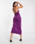 Фото #2 товара ASOS DESIGN Tall halter neck strappy back manipulated tuck pencil midi dress in aubergine