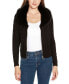 Фото #4 товара Black Label Women's Faux Fur Collared Cable Cardigan Sweater