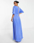 Фото #4 товара Flounce London Petite satin flutter sleeve maxi dress with plunge front in blue