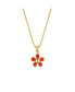 14k Yellow Gold Plated Red Enamel Blooming Flower Layering Necklace for Toddler/Kids