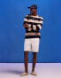 ASOS DESIGN oversized knitted jumper in navy and ecru stripe texture