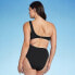 Фото #3 товара Women's One Shoulder Bow Cut Out One Piece Swimsuit - Shade & Shore Black XS