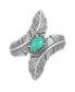 Southwestern Double Feather Ring-Sterling Silver Band with Turquoise Gemstone, Size 5 - 7