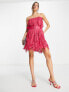 ASOS DESIGN mini bandeau dress in shredded chiffon with belt detail in pink